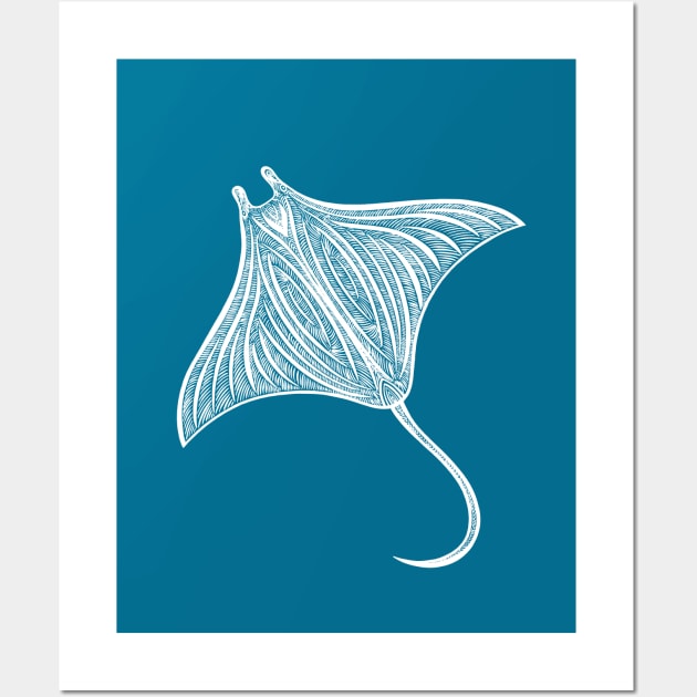 Manta Ray detailed drawing for sea animal lovers Wall Art by Green Paladin